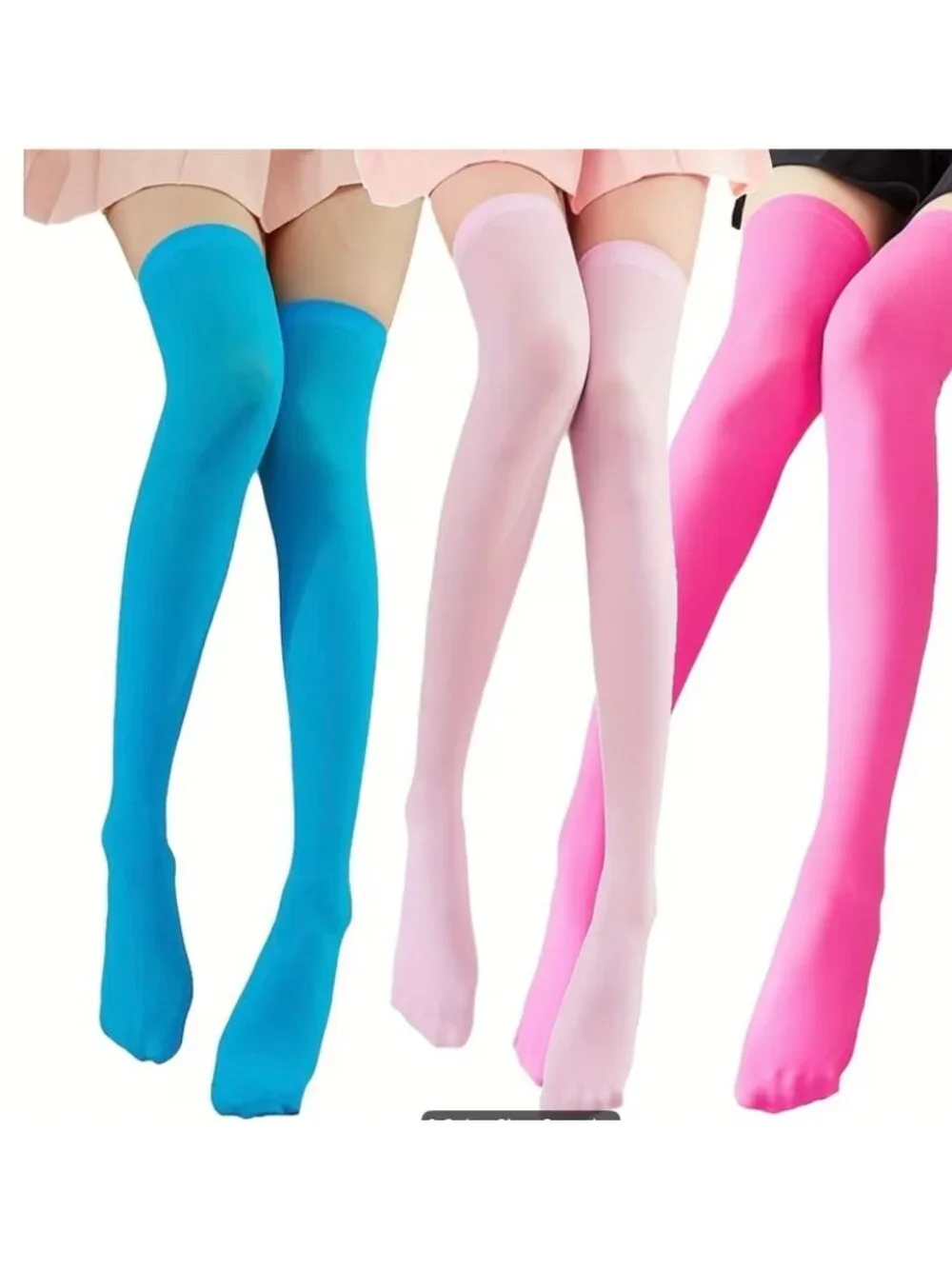 3 Pairs of Colorful Thigh-High Nylon Stockings*Blue, Pink, Light Pink*Sissy*NIP